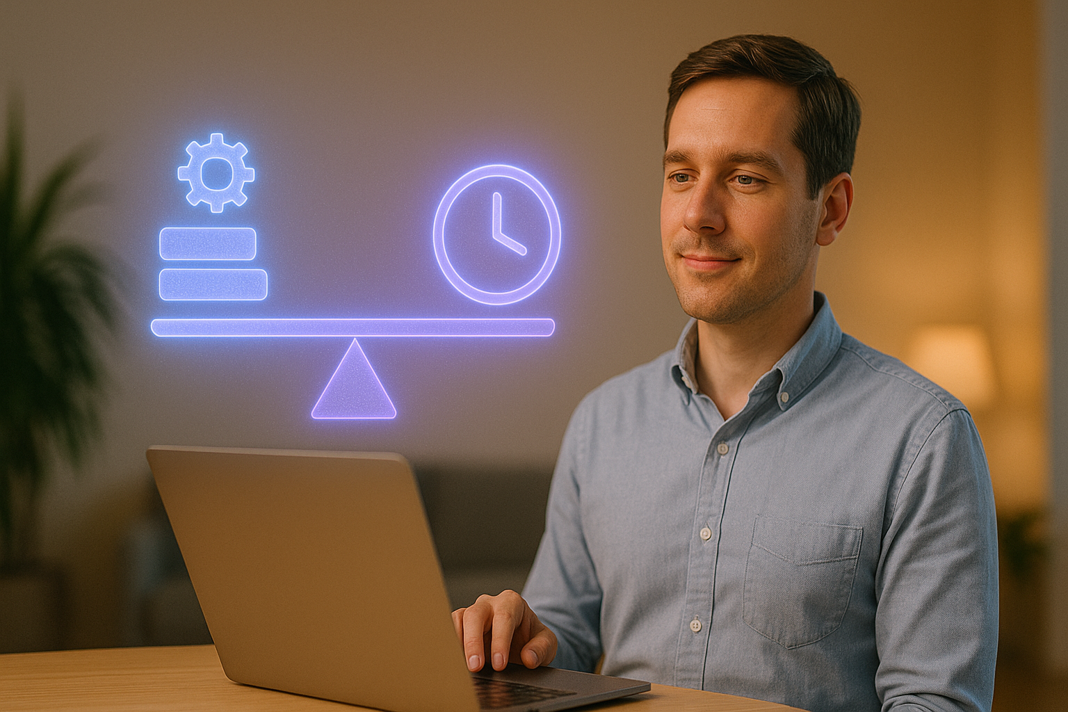 The Real ROI of AI at Work: Time Saved vs. Effort to Learn Illustration showing AI ROI at work with productivity charts and automation visuals